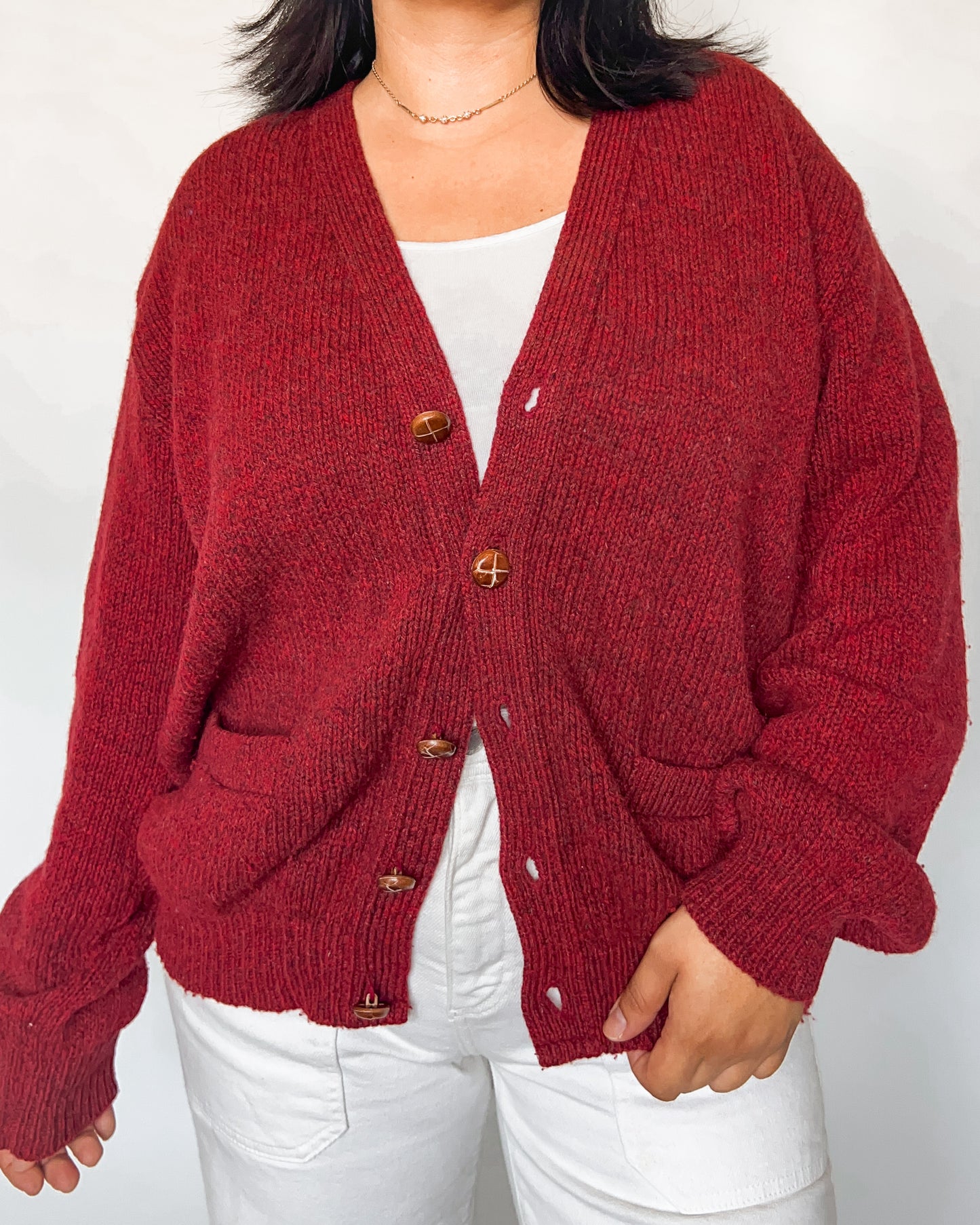 L.L. Bean Red Wool Knitted Cardigan