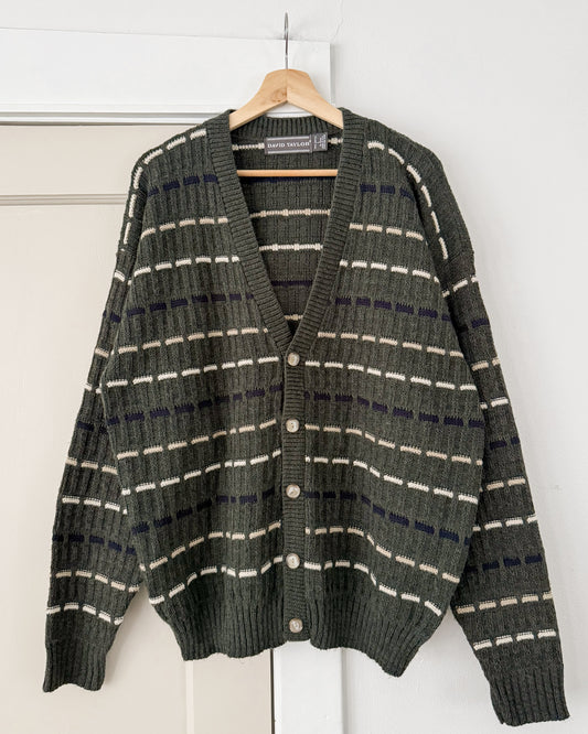 Green Striped Knitted Cardigan