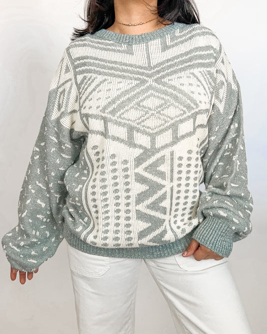 Light Blue Abstract Knitted Sweater