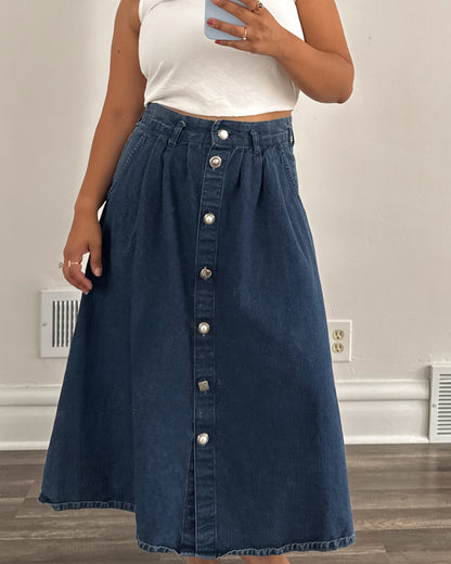 Vintage Denim Skirt Mixed Buttons