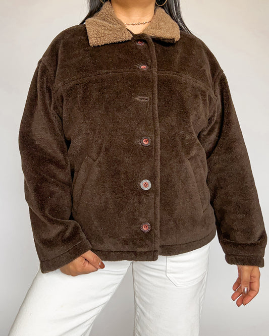 Brown Fleece Collared Jacket