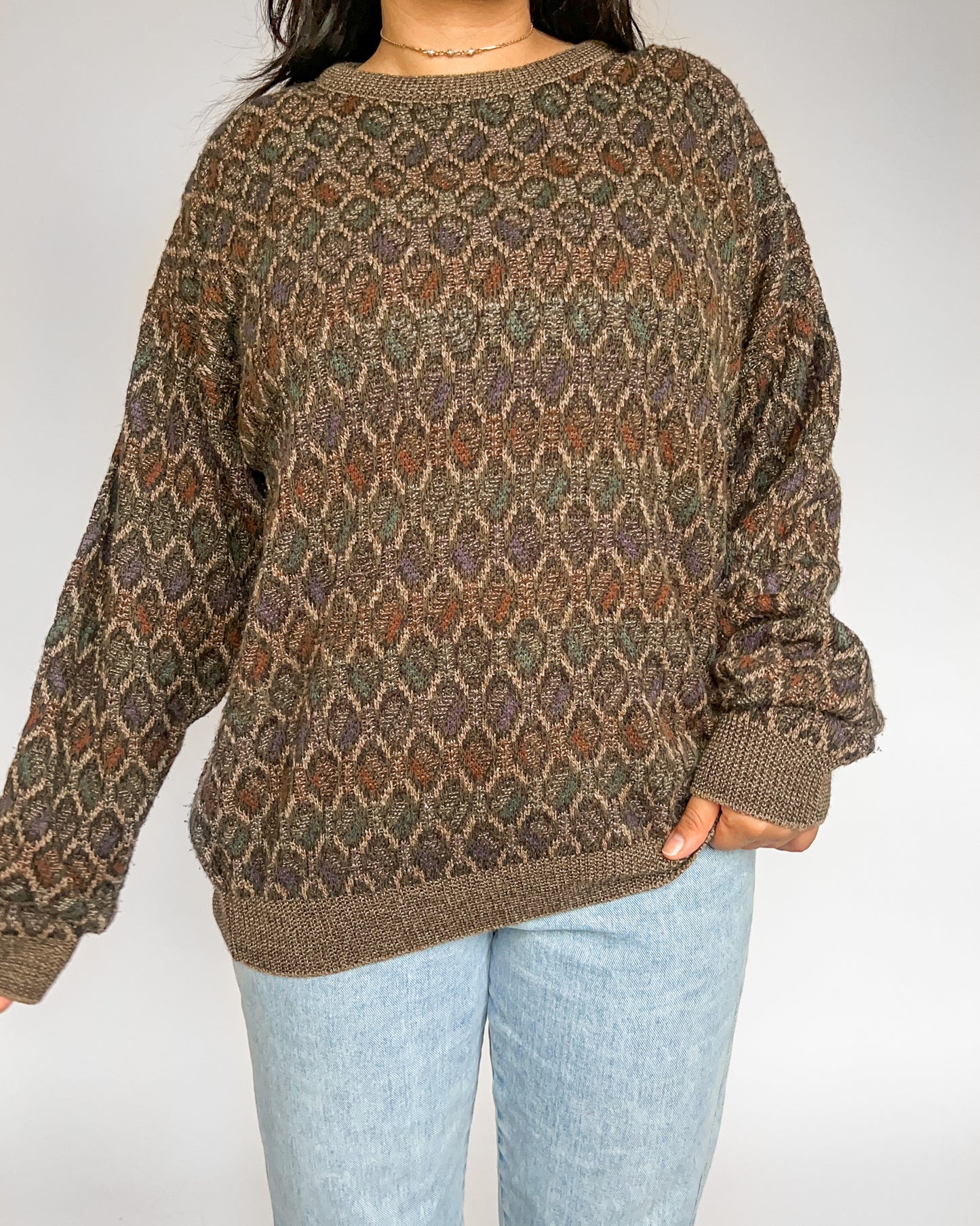 Brown Geometric Knitted Sweater