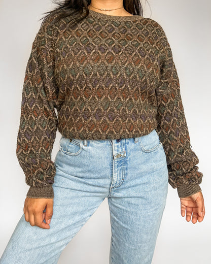 Brown Geometric Knitted Sweater