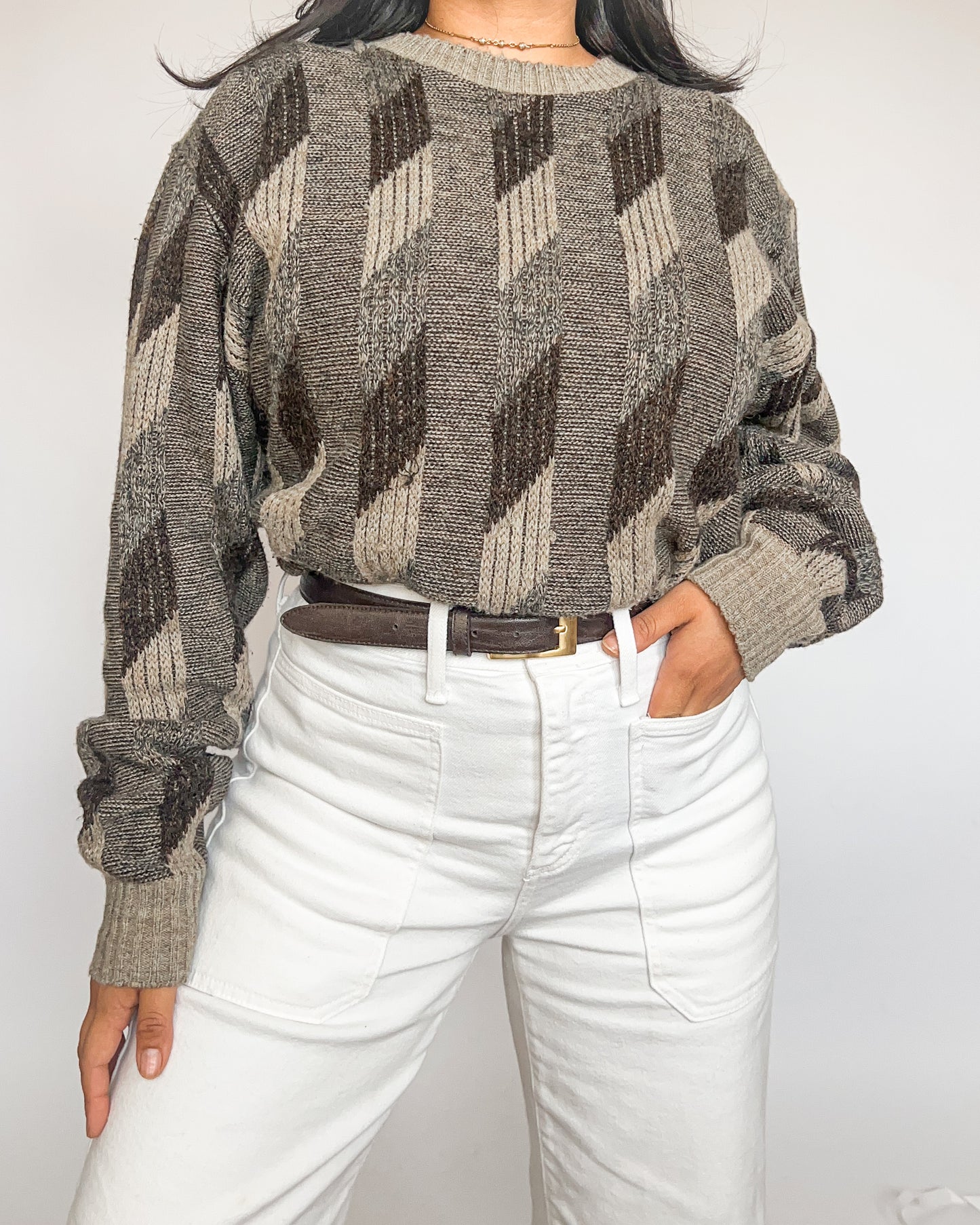 Vintage Brown Stripped Textured Knitted Sweater