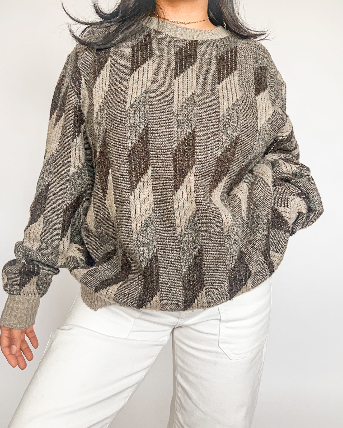 Vintage Brown Stripped Textured Knitted Sweater