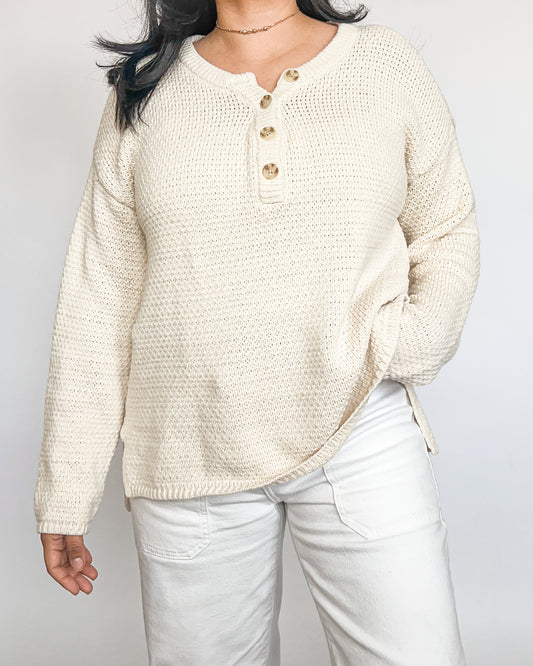 Cream Henley Knitted Sweater