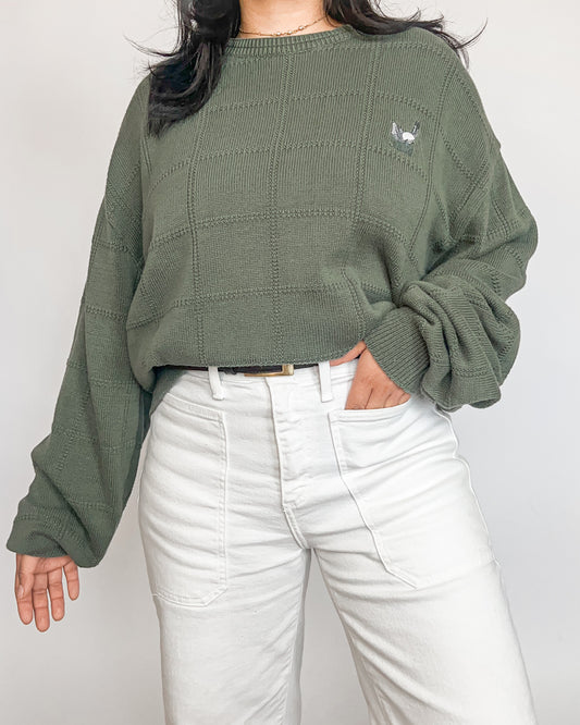 Vintage Green Textured Golf Sweater