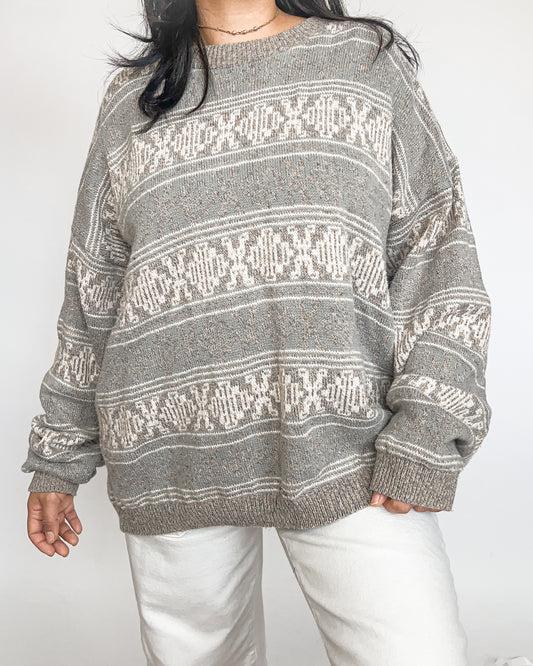 Grey and Cream Abstract Knitted Sweater