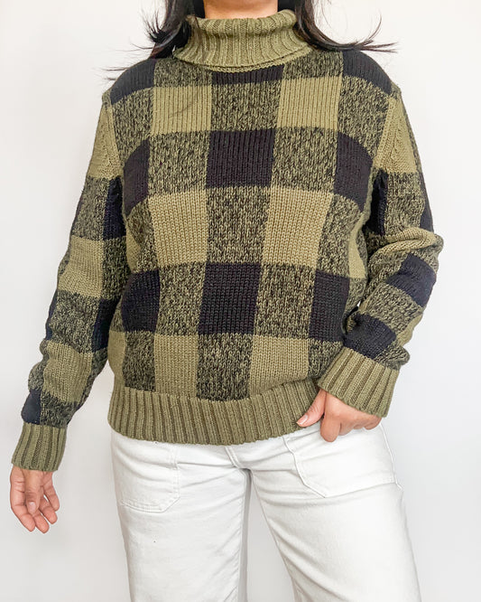 Green and Black Checkered Turtle Neck