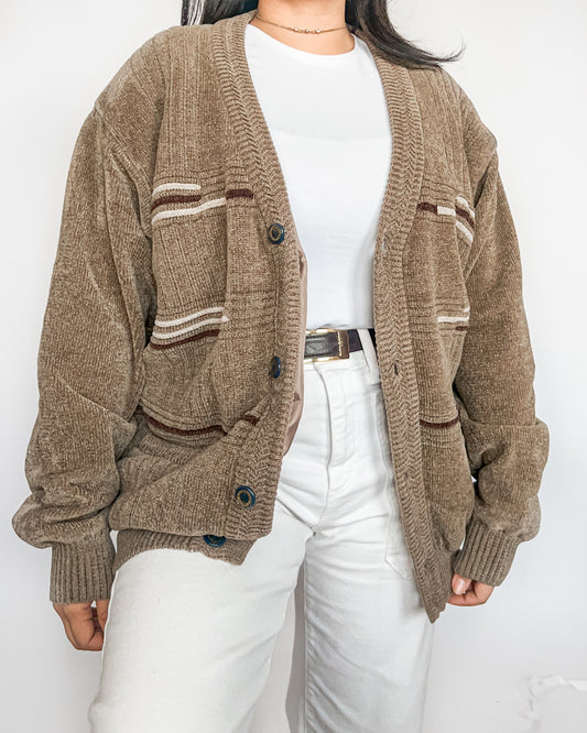 Brown Textured Velvet Cardigan