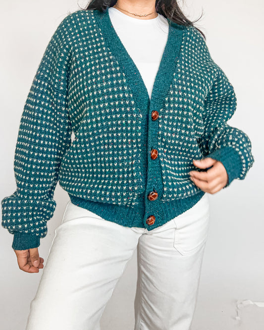 Teal Abstract Knitted Cardigan