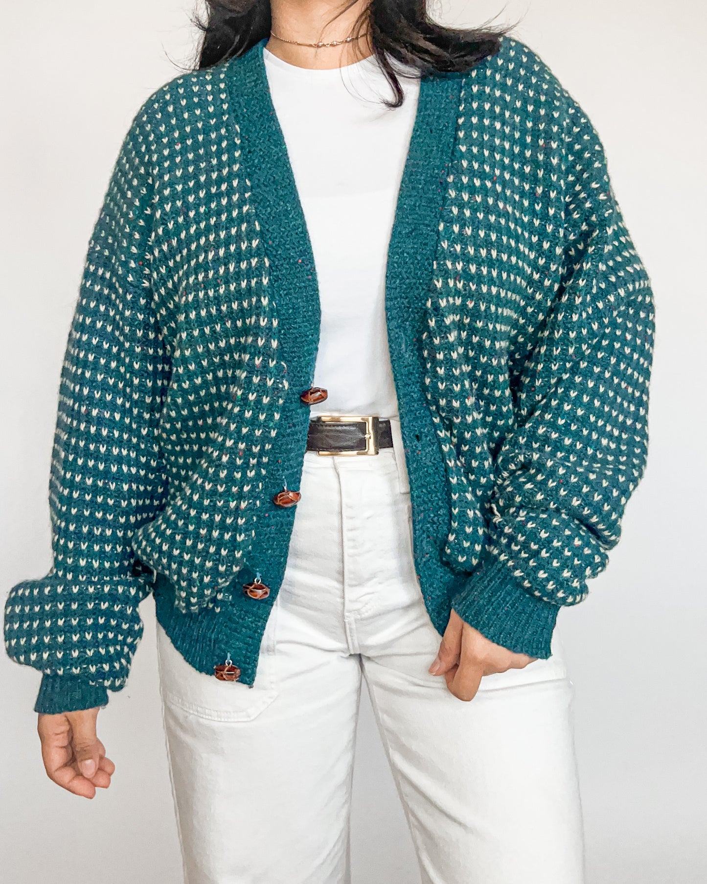 Teal Abstract Knitted Cardigan