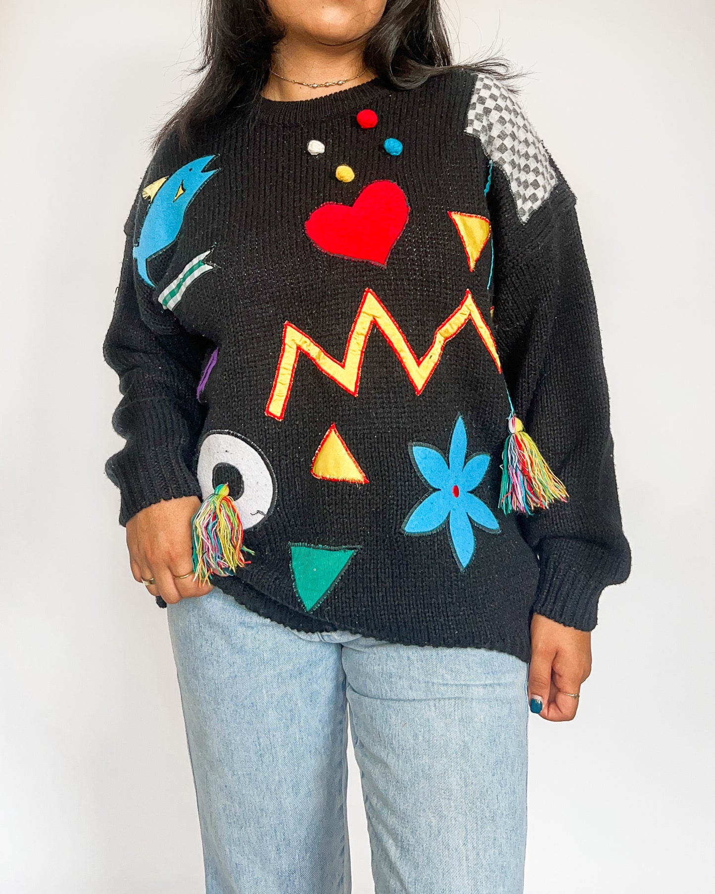 Vintage Abstract Black Knitted Sweater