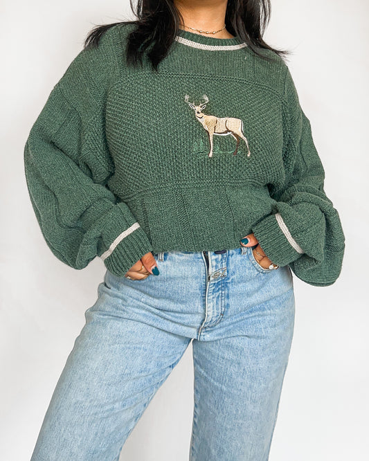 Deer Embroidered Knitted Sweater