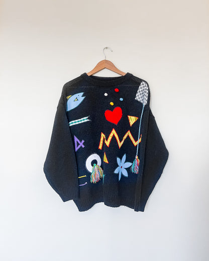 Vintage Abstract Black Knitted Sweater