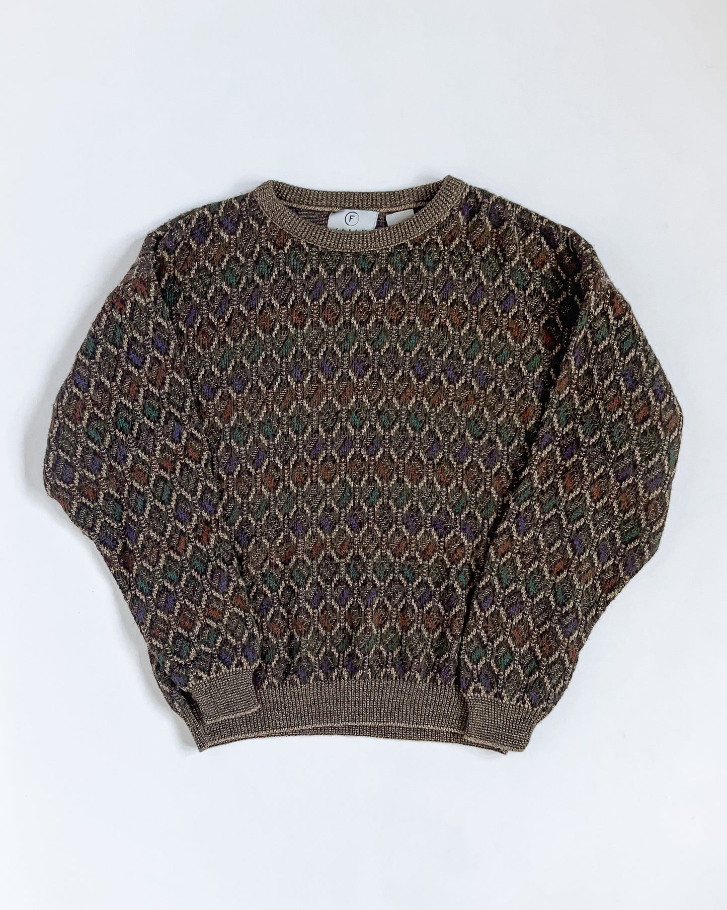 Brown Geometric Knitted Sweater