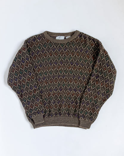 Brown Geometric Knitted Sweater