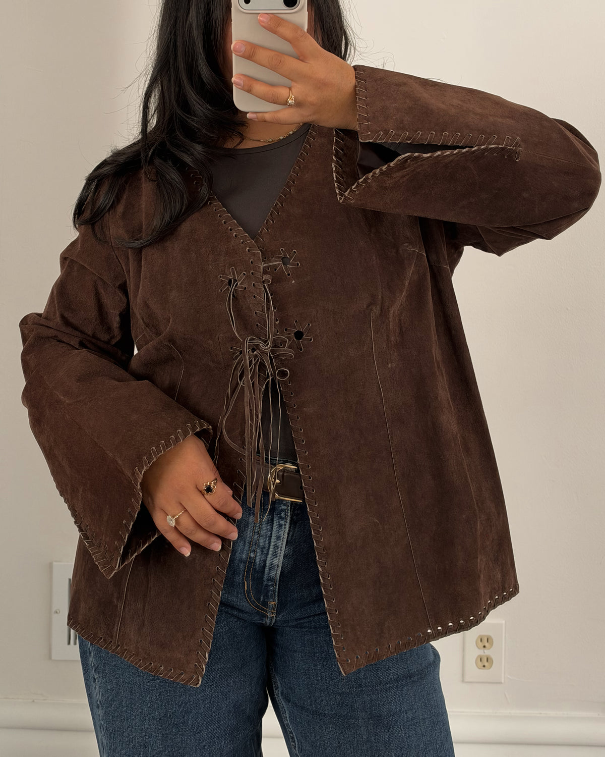 Genuine Suede Lace Up Jacket