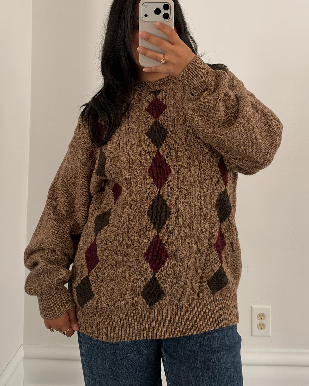90’s Diamond Patterned Knitted Sweater
