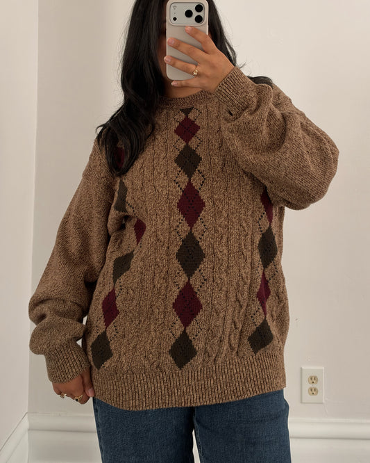 90’s Diamond Patterned Knitted Sweater