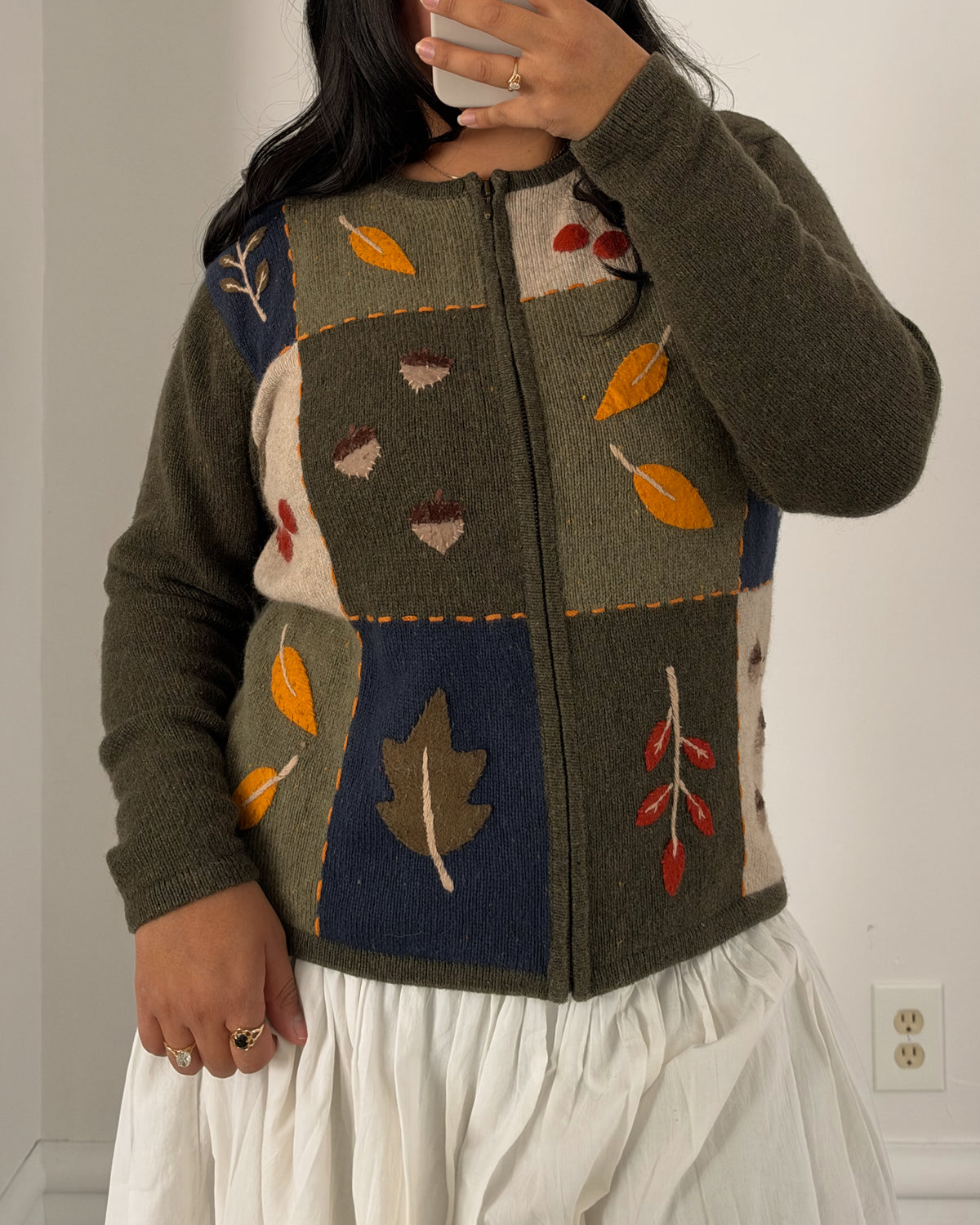 90’s Fall Leaf Zip Up Sweater