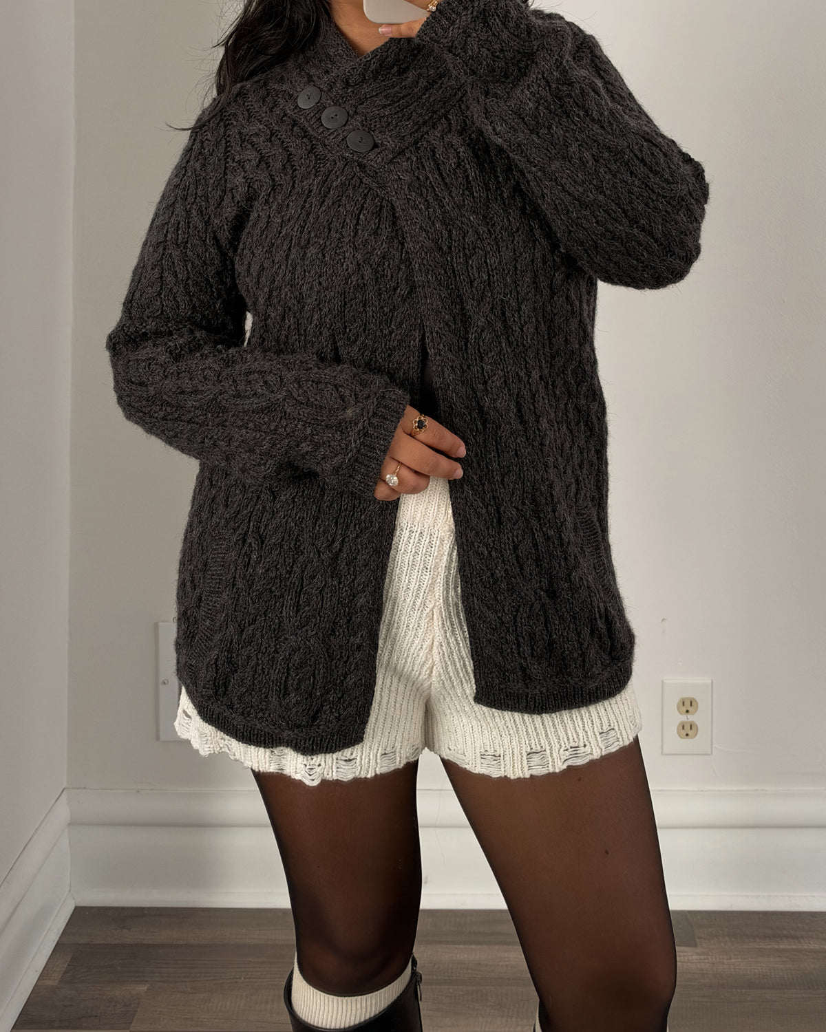 Chunky Wool Grey Cape Cardigan