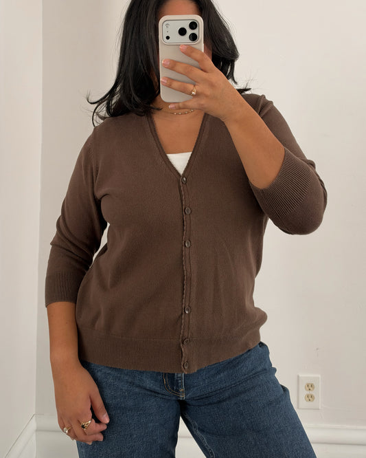 Chocolate Brown Quarter Sleeve Cardigan