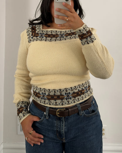 Square Neck Butter Yellow Puff Sleeve Sweater
