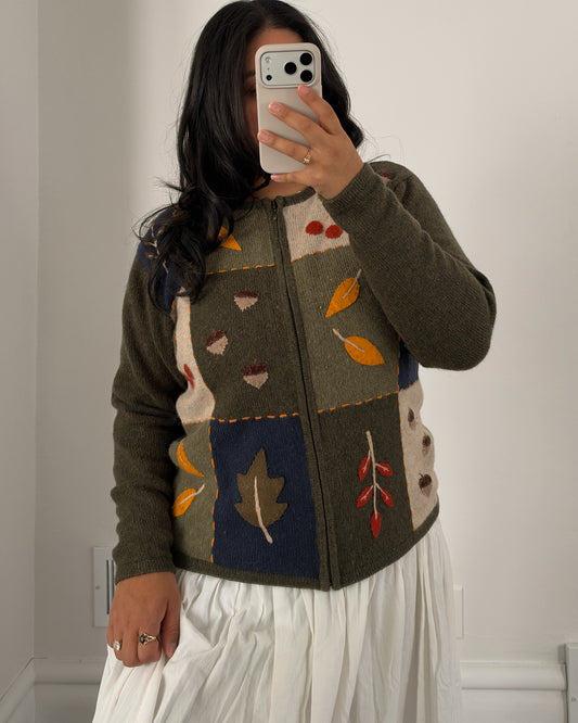 90’s Fall Leaf Zip Up Sweater