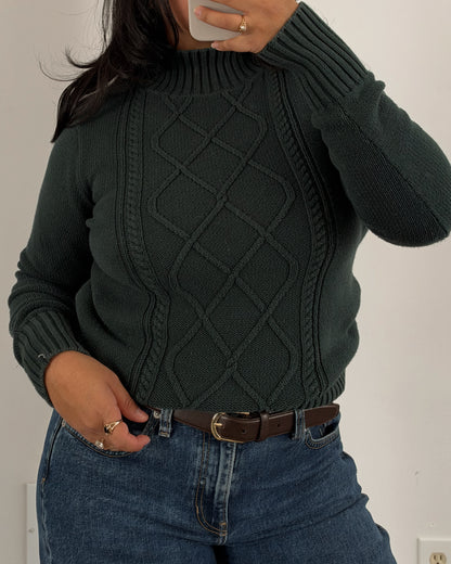 Green Mock Neck Knitted Sweater