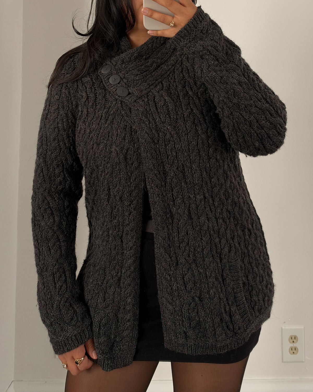 Chunky Wool Grey Cape Cardigan