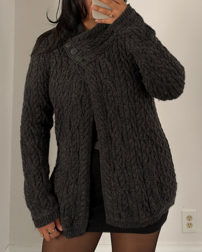 Chunky Wool Grey Cape Cardigan