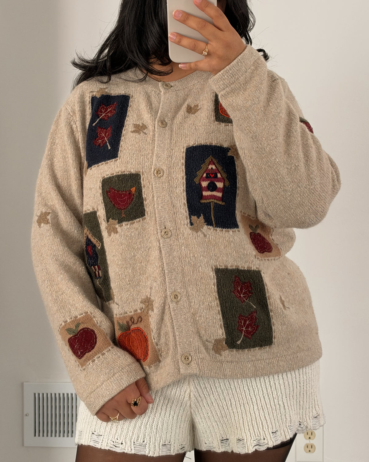 90’s Oatmeal Fall Patch Cardigan