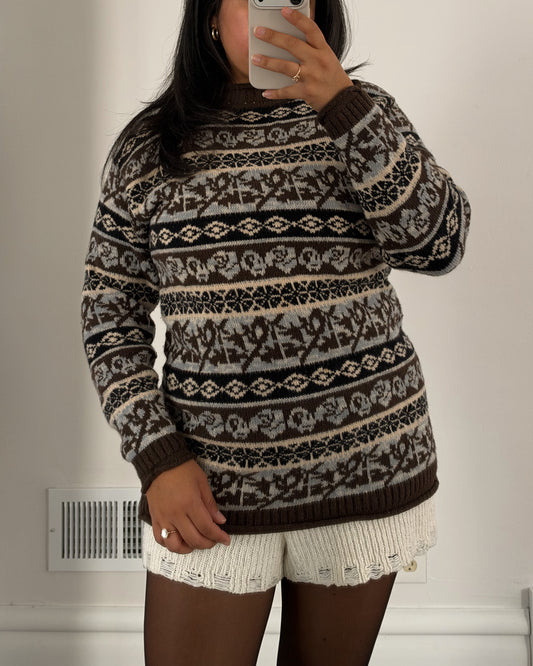 11 - Brown & Blue Nordic Rolled Neck Knit