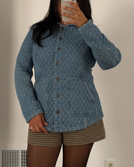 28 - Denim Quilted Hooded Jacket * flaw